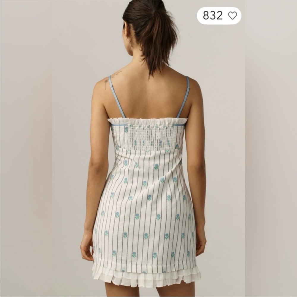 Anthropologie Maeve Sleeveless Jacquard Ruffle Hem Mini Dress NEW Medium - Picture 2 of 4